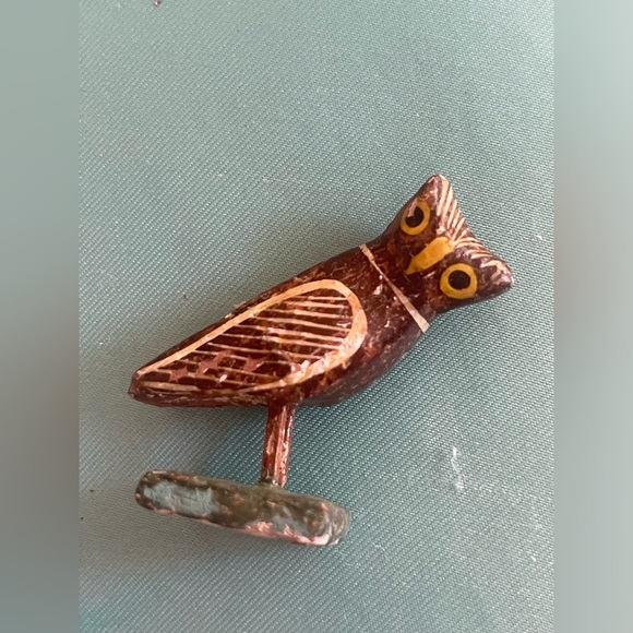 wood birds folk art necklace vtg 00AK hand-painted beaded adjustable satin cord - Picture 10 of 12